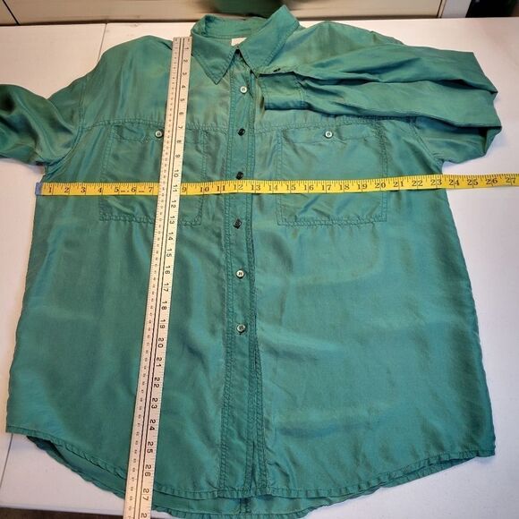 Jonathan Logan Vintage Green Silk Button Down Shirt Top Women's Large - Picture 8 of 9